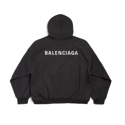 New Balenciaga Back Hoodie Medium Fit in Black medium fleece 02