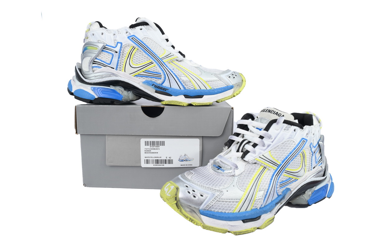 PK God Batch Balenciaga Runner Sneaker 'White Yellow Blue' 772774 W3RMU 9074