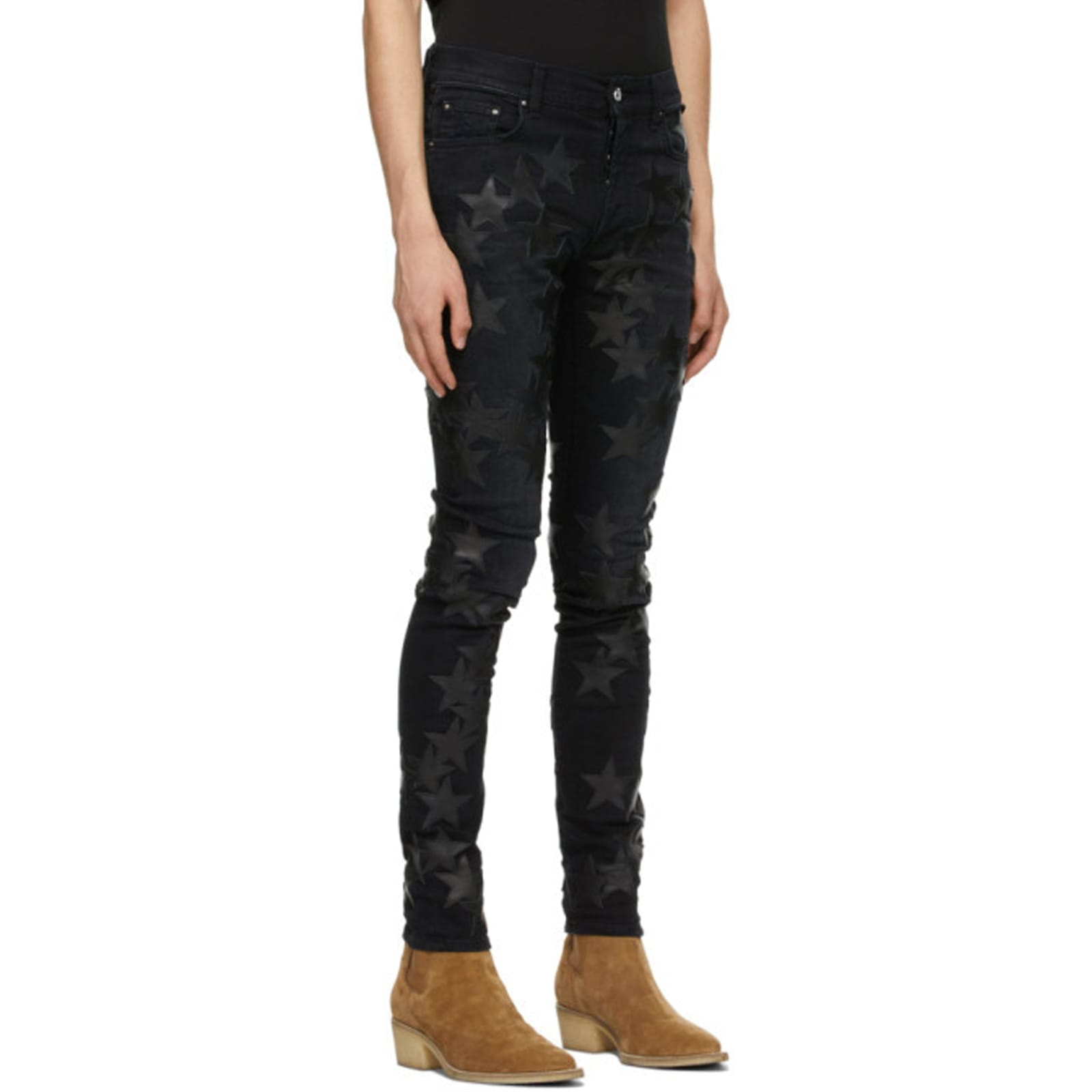 AMIRI Chemist Leather Star Aged Jeans Black