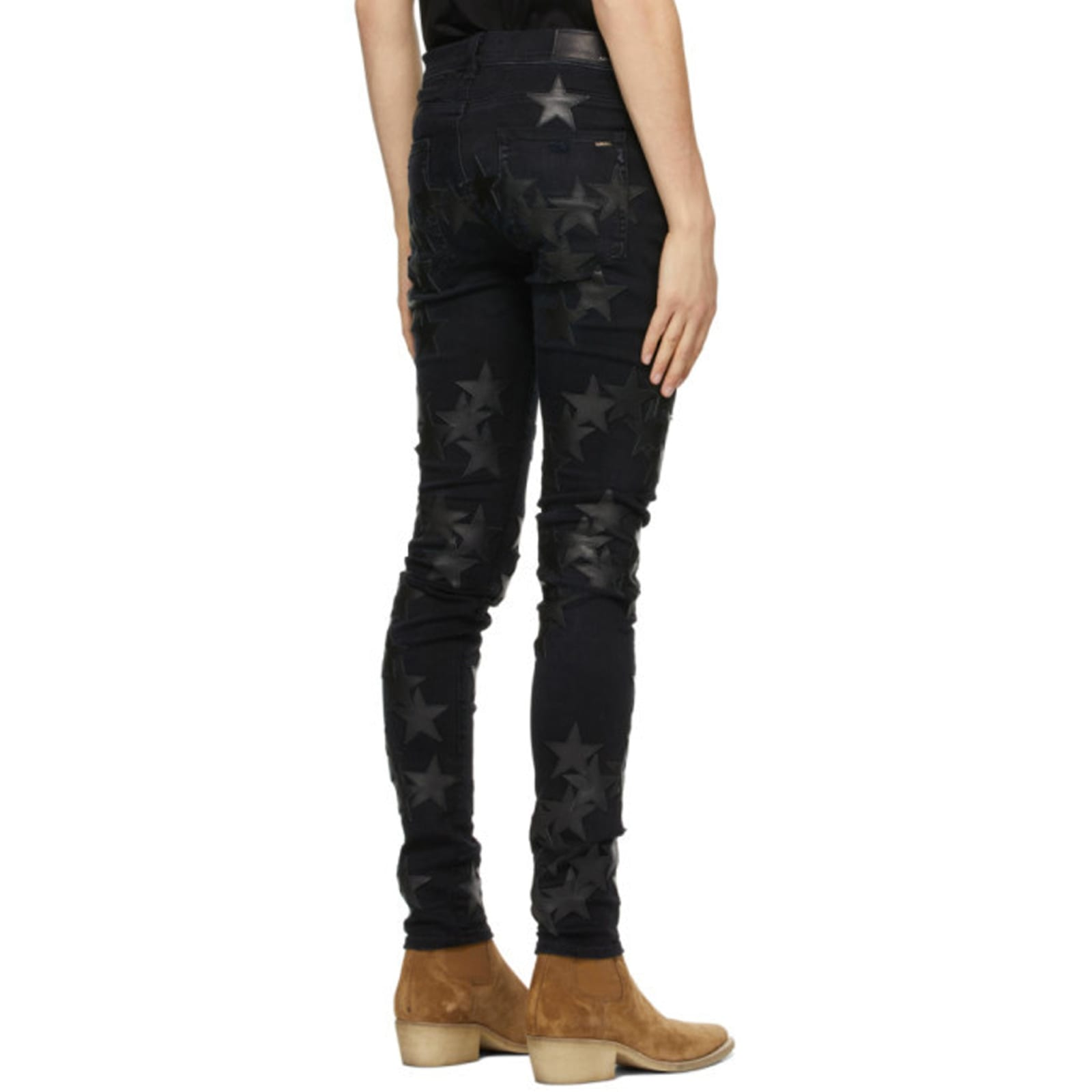 AMIRI Chemist Leather Star Aged Jeans Black