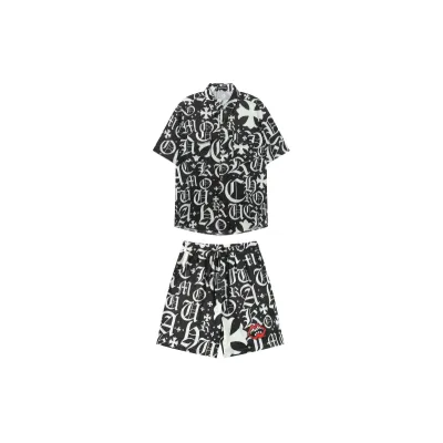 Chrome Hearts Cross Silk Shirt & Shorts Black Set Flaming Lips 01