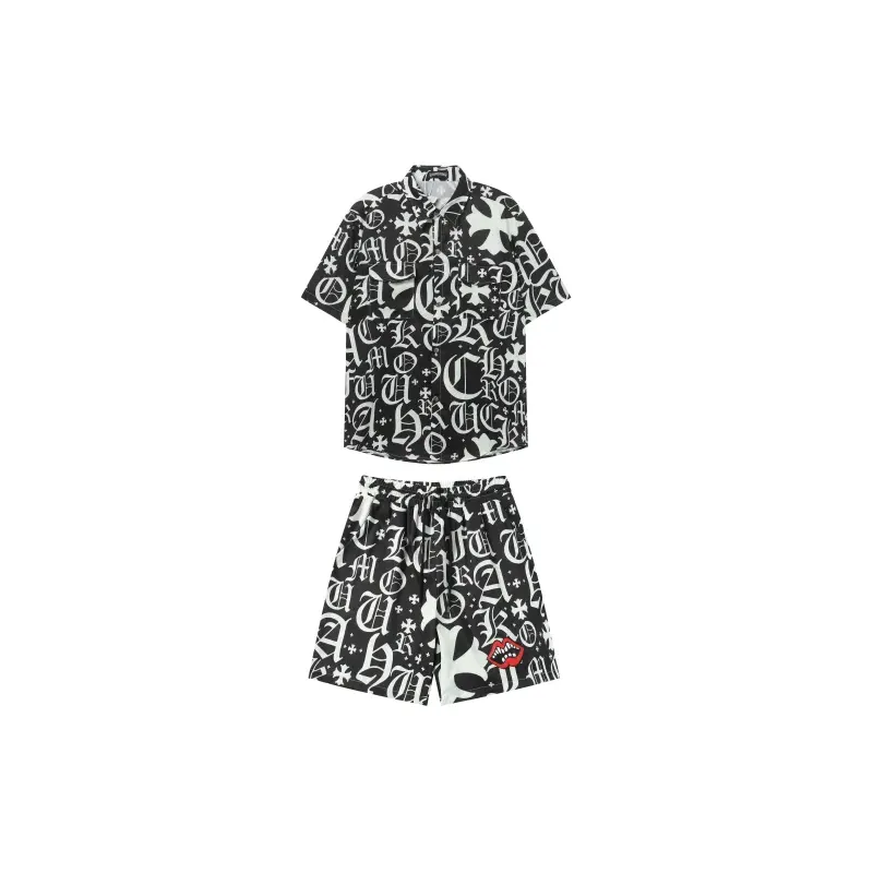 Chrome Hearts Cross Silk Shirt & Shorts Black Set Flaming Lips