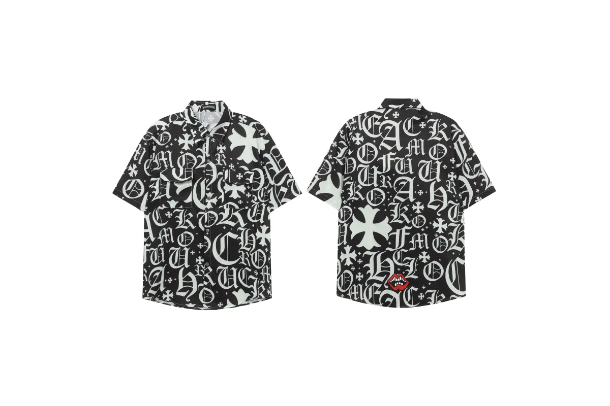 Chrome Hearts Cross Silk Shirt & Shorts Black Set Flaming Lips