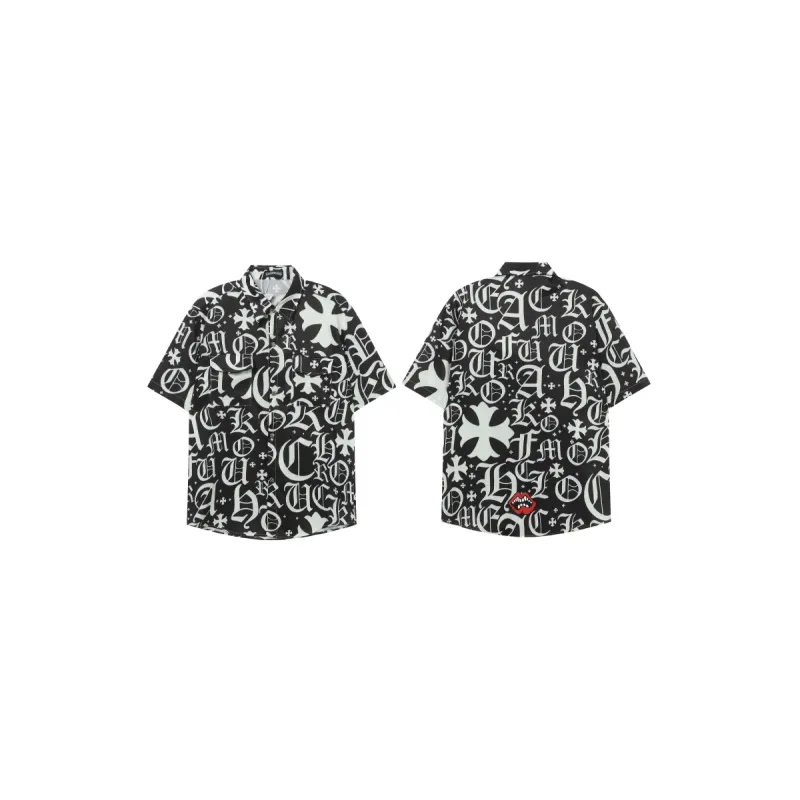 Chrome Hearts Cross Silk Shirt & Shorts Black Set Flaming Lips