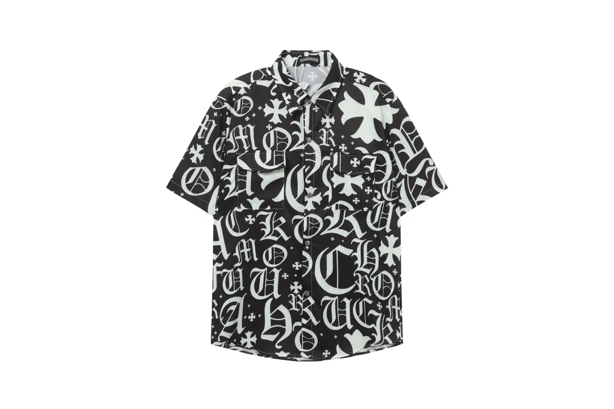 Chrome Hearts Cross Silk Shirt & Shorts Black Set Flaming Lips
