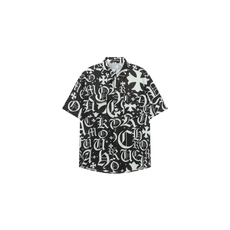 Chrome Hearts Cross Silk Shirt & Shorts Black Set Flaming Lips