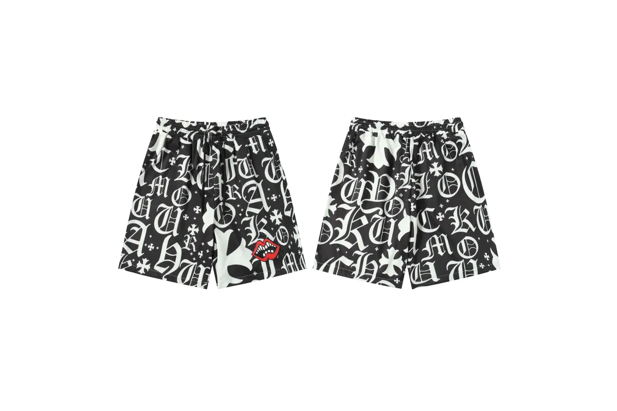 Chrome Hearts Cross Silk Shirt & Shorts Black Set Flaming Lips