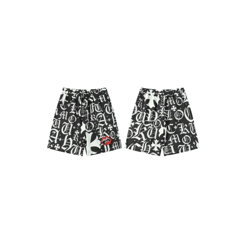 Chrome Hearts Cross Silk Shirt & Shorts Black Set Flaming Lips