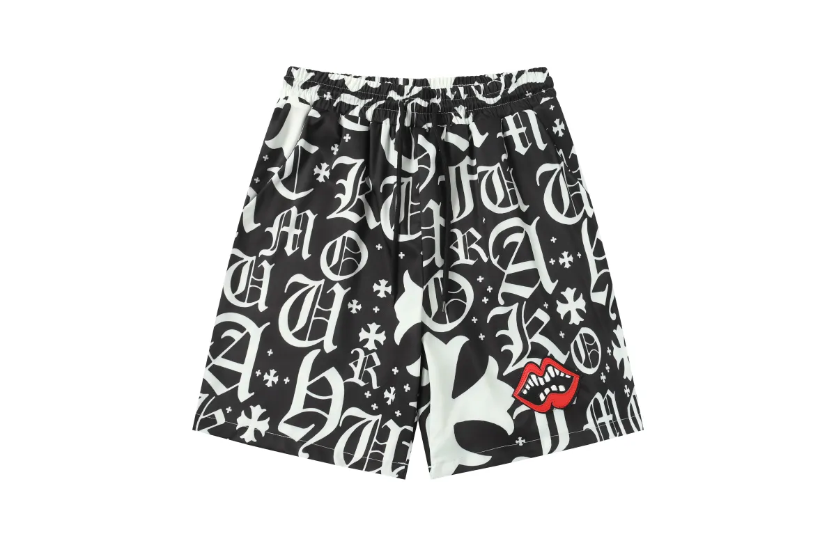 Chrome Hearts Cross Silk Shirt & Shorts Black Set Flaming Lips