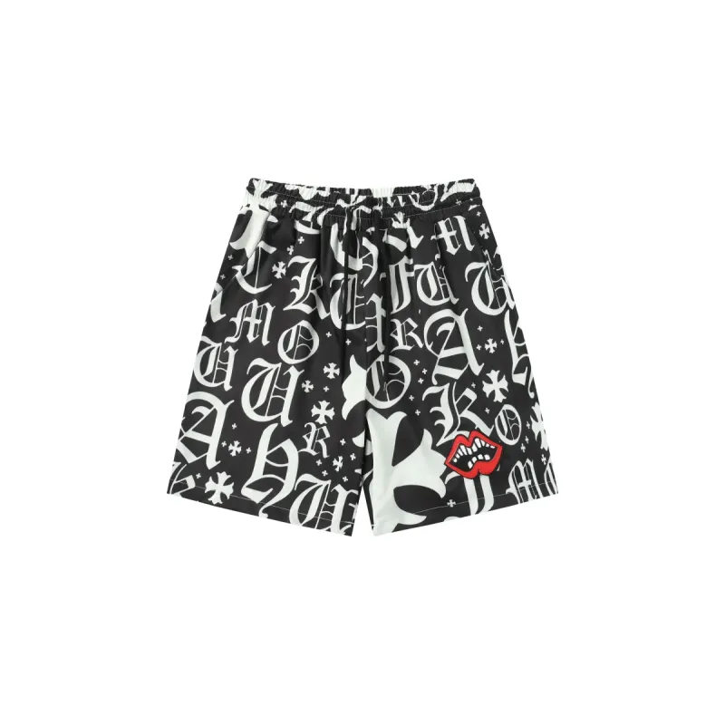 Chrome Hearts Cross Silk Shirt & Shorts Black Set Flaming Lips