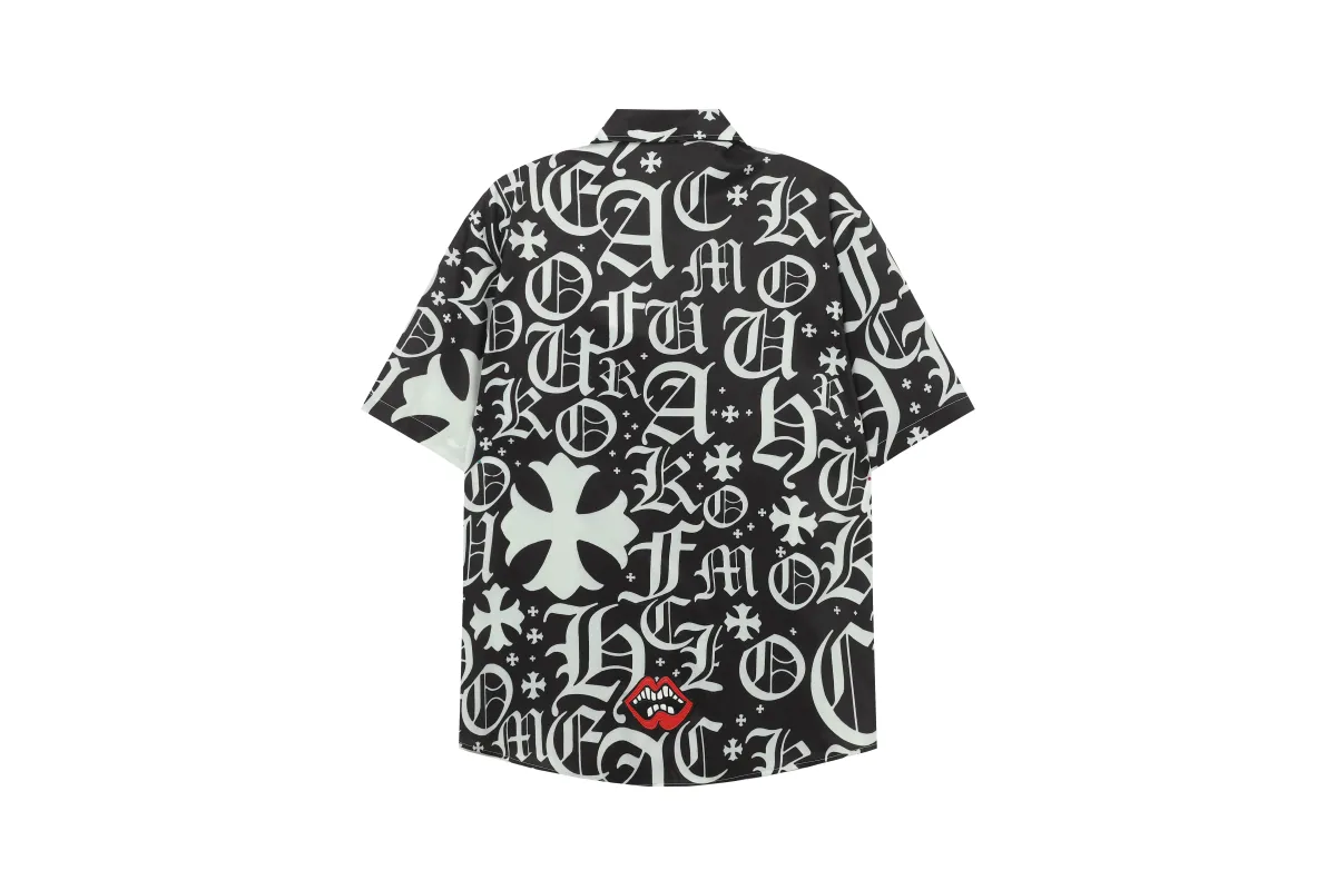 Chrome Hearts Cross Silk Shirt & Shorts Black Set Flaming Lips