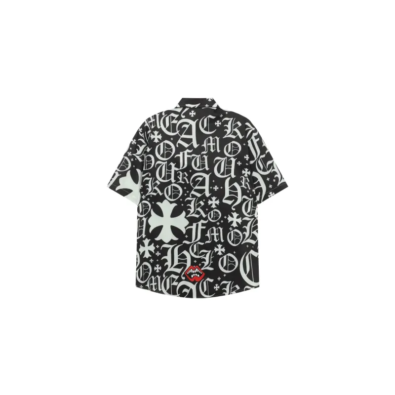 Chrome Hearts Cross Silk Shirt & Shorts Black Set Flaming Lips