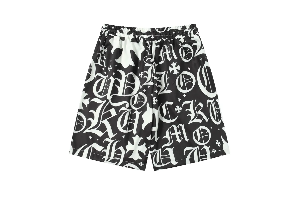 Chrome Hearts Cross Silk Shirt & Shorts Black Set Flaming Lips