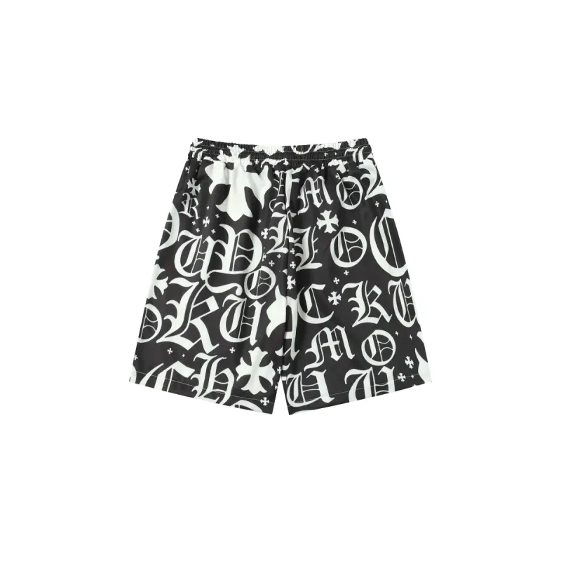 Chrome Hearts Cross Silk Shirt & Shorts Black Set Flaming Lips