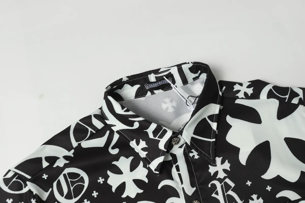 Chrome Hearts Cross Silk Shirt & Shorts Black Set Flaming Lips