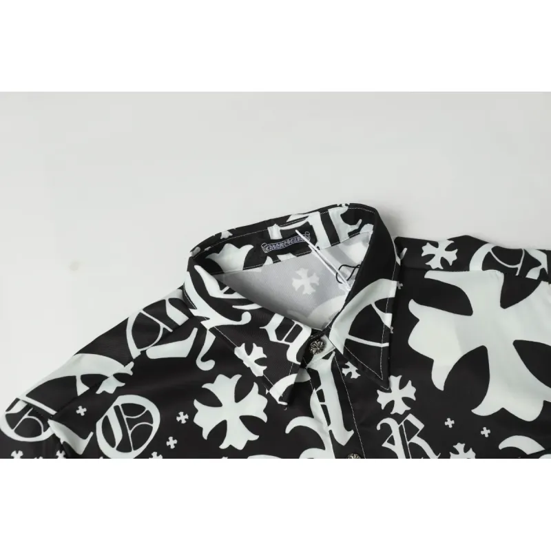 Chrome Hearts Cross Silk Shirt & Shorts Black Set Flaming Lips