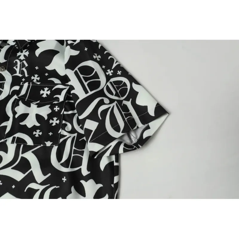 Chrome Hearts Cross Silk Shirt & Shorts Black Set Flaming Lips
