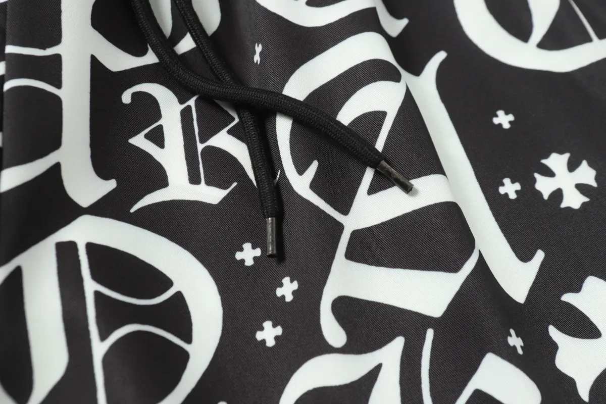 Chrome Hearts Cross Silk Shirt & Shorts Black Set Flaming Lips