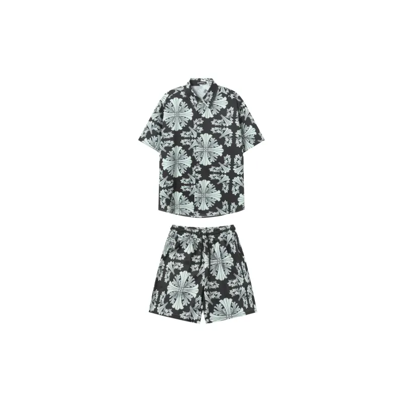 Chrome Hearts Cross Silk Shirt & Shorts Set Black