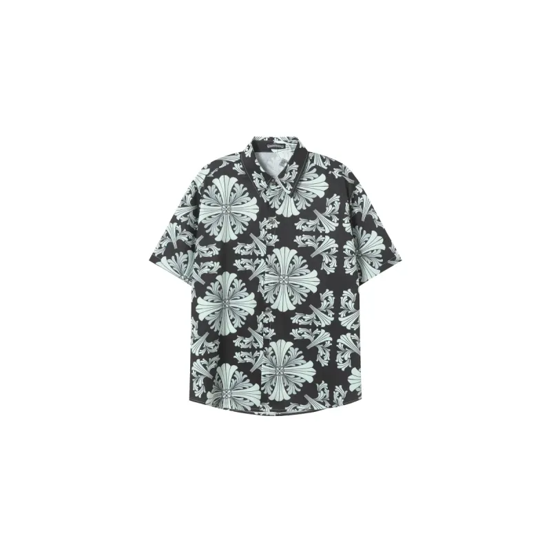 Chrome Hearts Cross Silk Shirt & Shorts Set Black