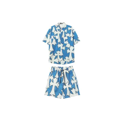 Chrome Hearts Cross Silk Shirt & Shorts Set Blue 01