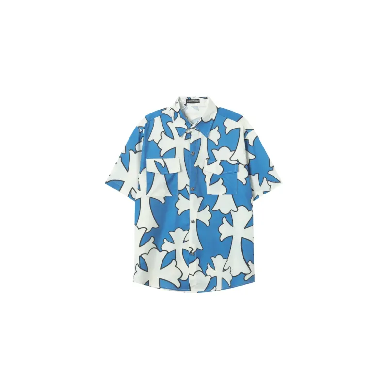 Chrome Hearts Cross Silk Shirt & Shorts Set Blue