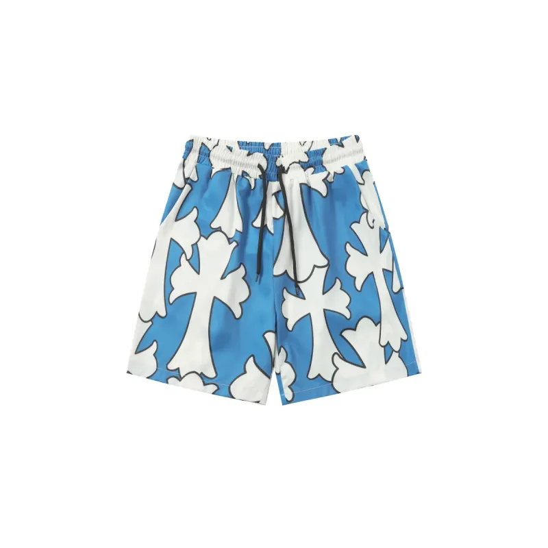 Chrome Hearts Cross Silk Shirt & Shorts Set Blue