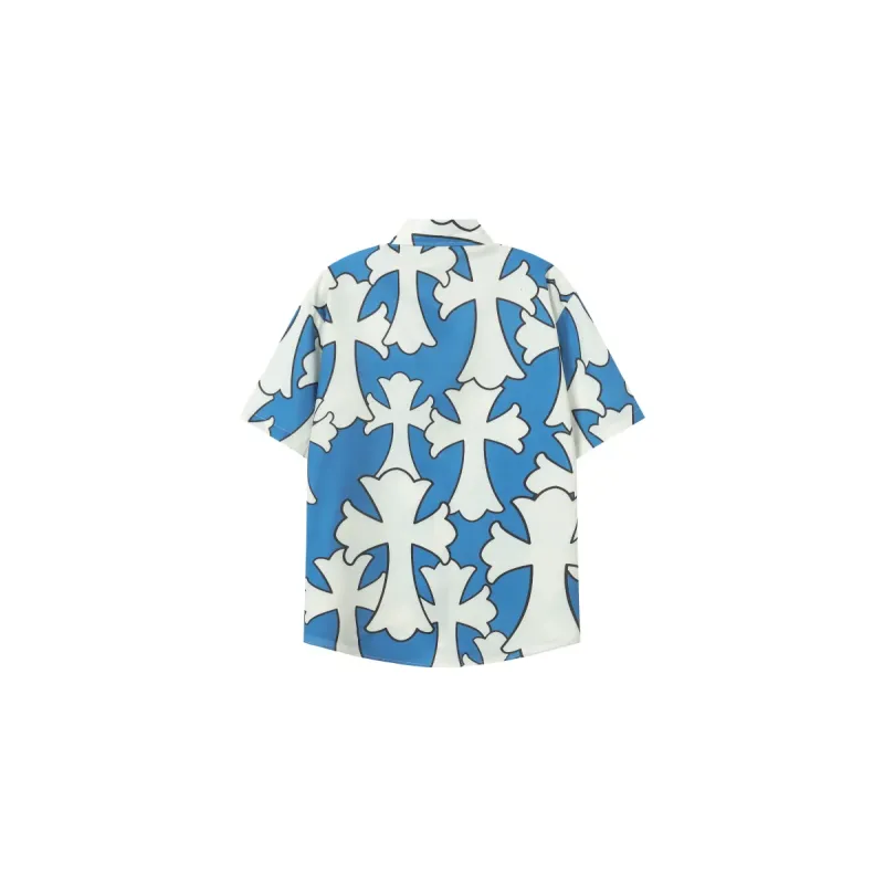Chrome Hearts Cross Silk Shirt & Shorts Set Blue