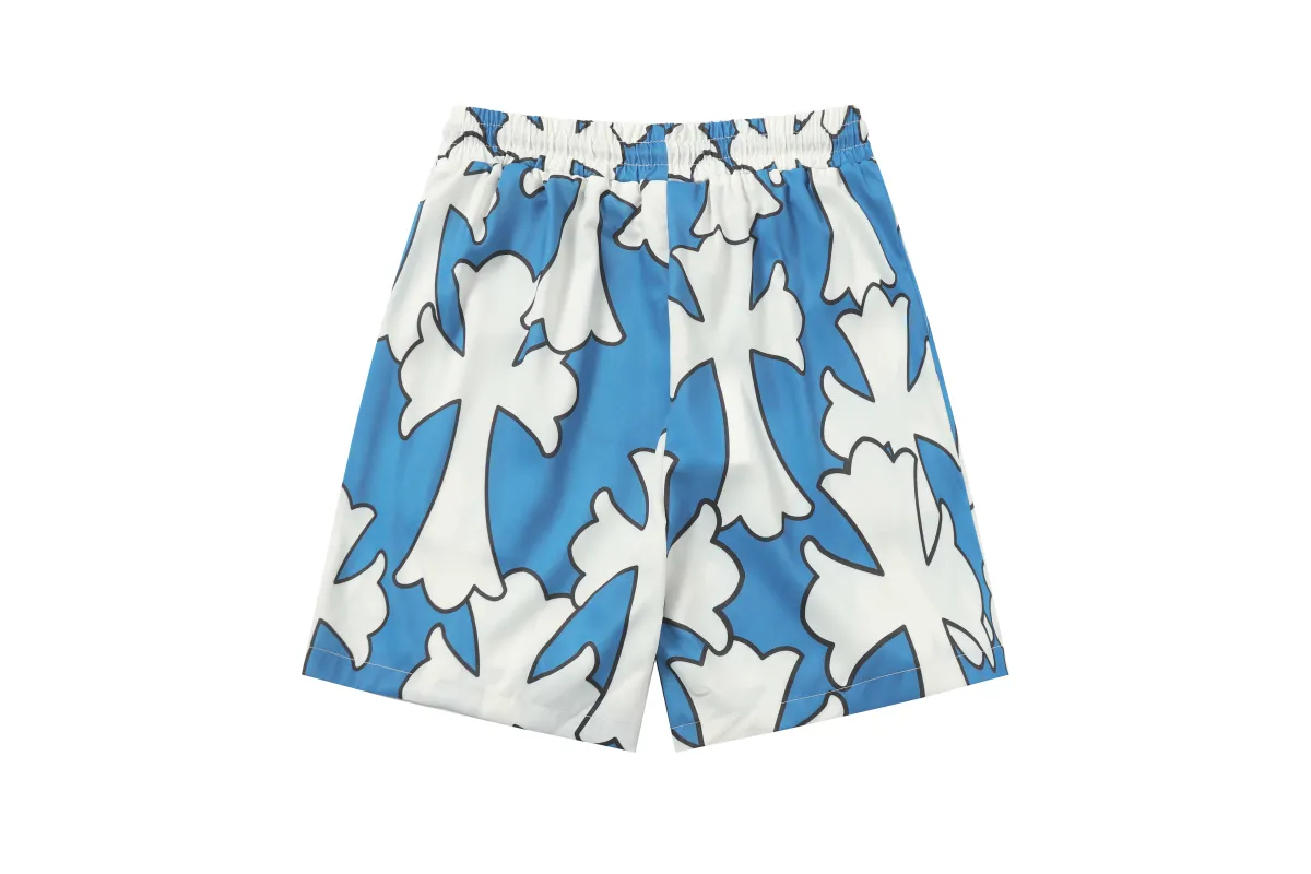 Chrome Hearts Cross Silk Shirt & Shorts Set Blue