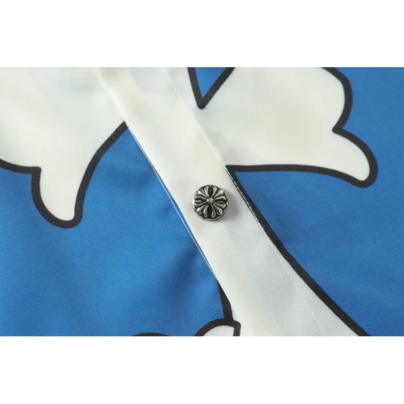 Chrome Hearts Cross Silk Shirt & Shorts Set Blue