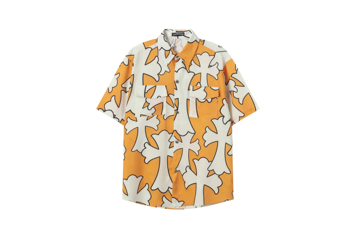 Chrome Hearts Cross Silk Shirt & Shorts Set Orange White