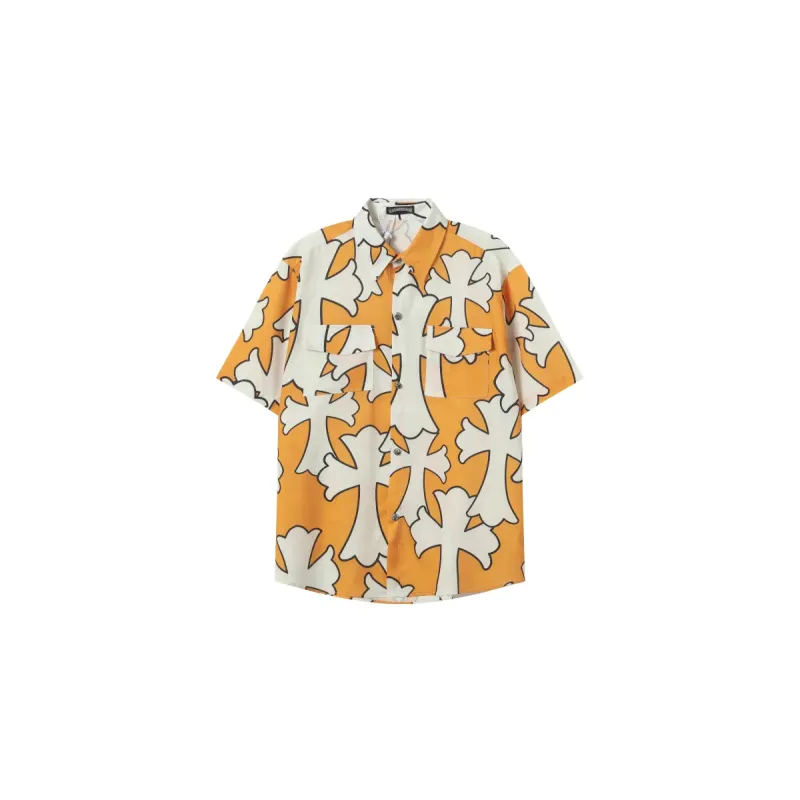 Chrome Hearts Cross Silk Shirt & Shorts Set Orange White