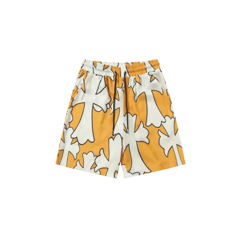 Chrome Hearts Cross Silk Shirt & Shorts Set Orange White