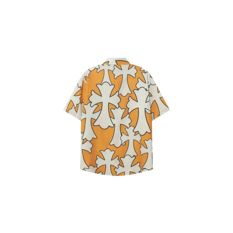 Chrome Hearts Cross Silk Shirt & Shorts Set Orange White