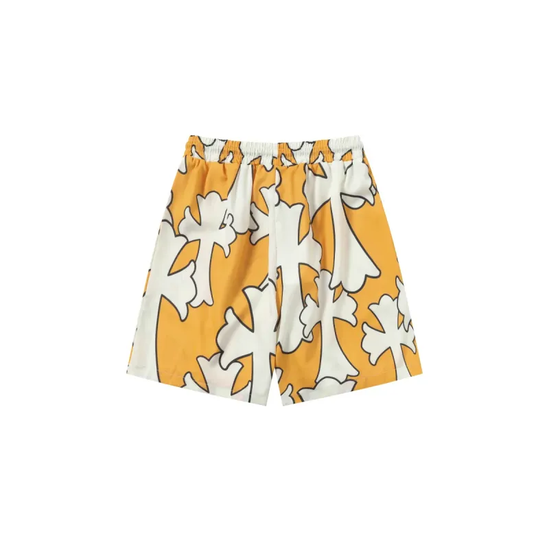 Chrome Hearts Cross Silk Shirt & Shorts Set Orange White