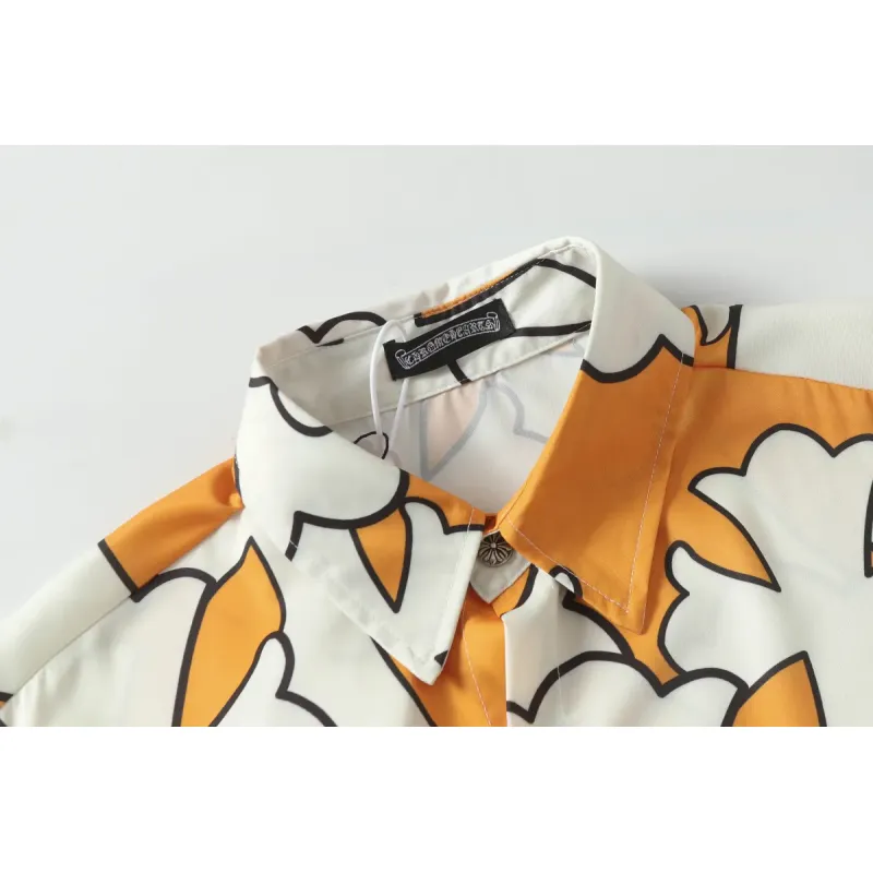 Chrome Hearts Cross Silk Shirt & Shorts Set Orange White
