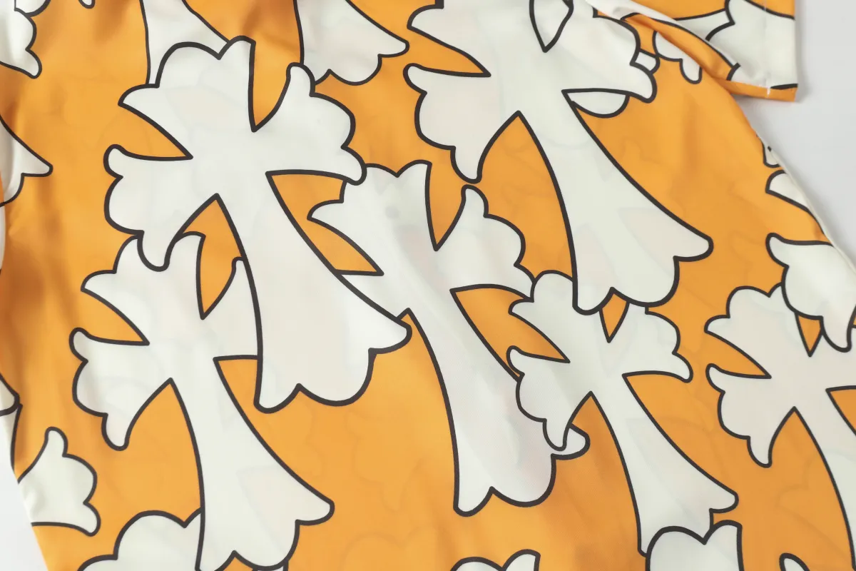 Chrome Hearts Cross Silk Shirt & Shorts Set Orange White