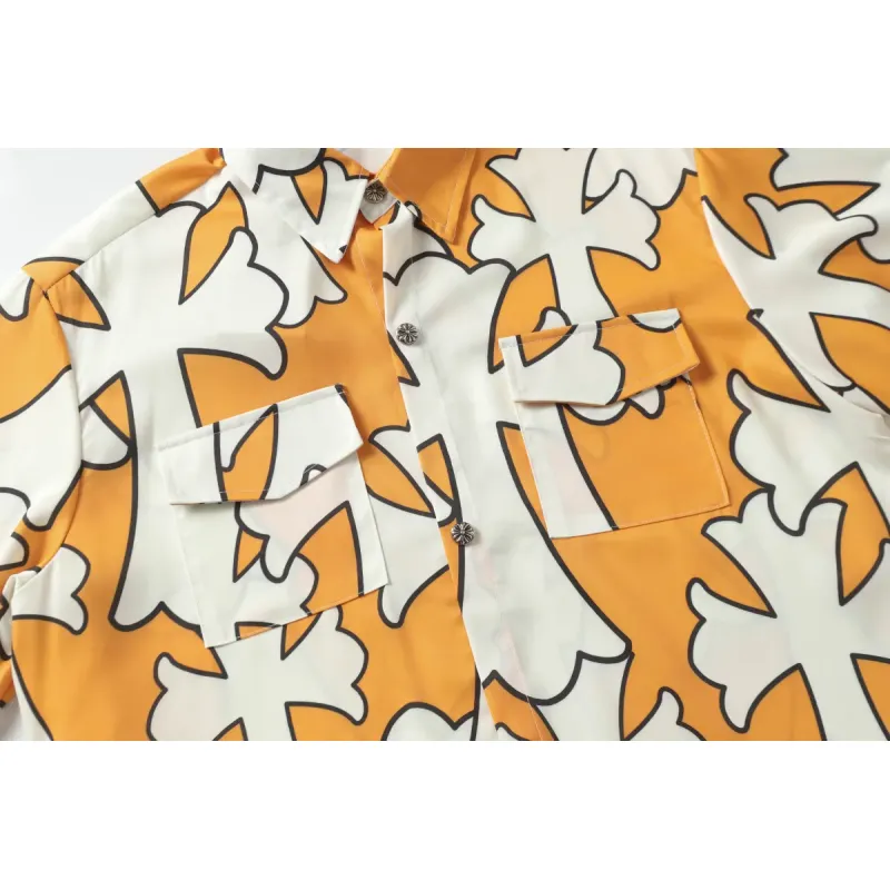 Chrome Hearts Cross Silk Shirt & Shorts Set Orange White