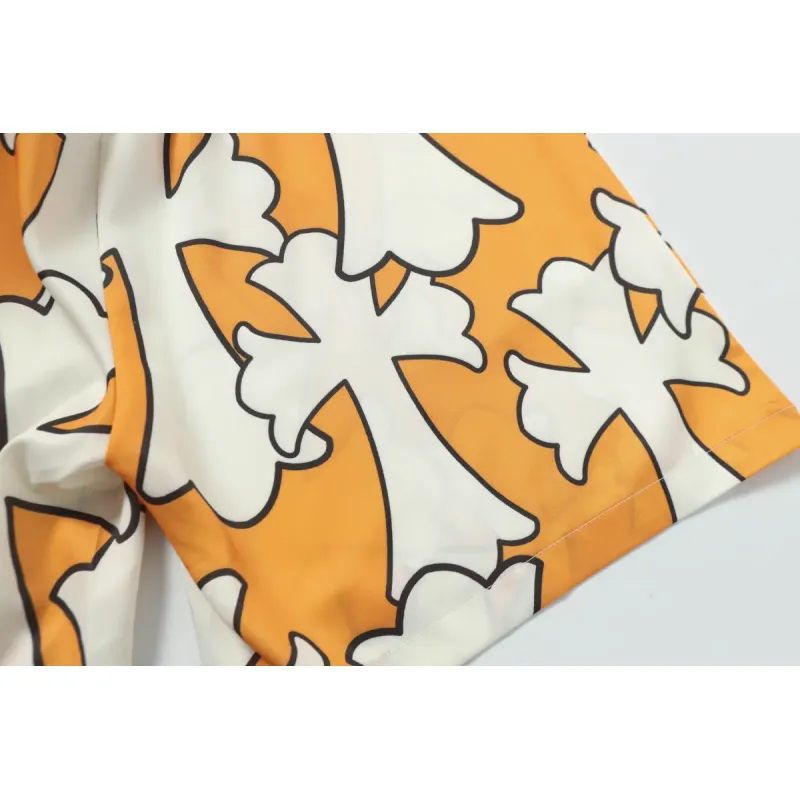Chrome Hearts Cross Silk Shirt & Shorts Set Orange White