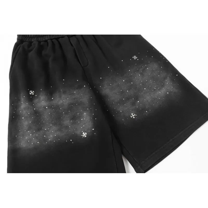 Chrome Hearts Rhinestone Drawstring Casual Versatile Shorts #2280 Black