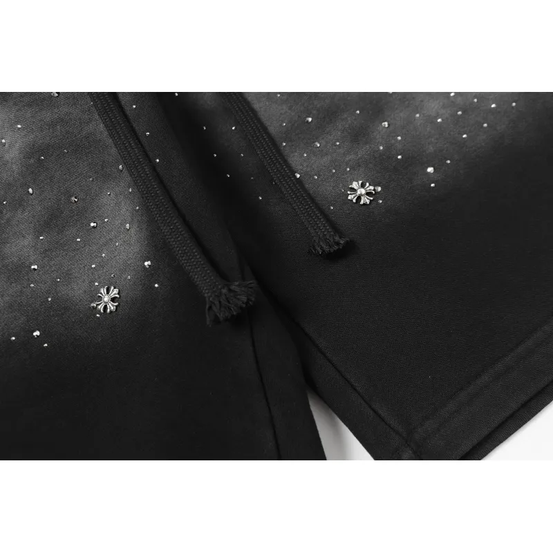 Chrome Hearts Rhinestone Drawstring Casual Versatile Shorts #2280 Black