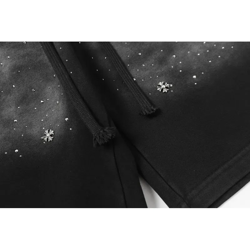 Chrome Hearts Rhinestone Drawstring Casual Versatile Shorts #2280 Black