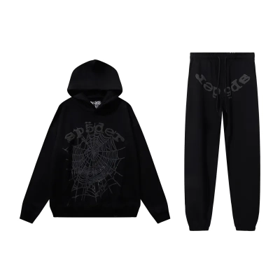 Sp5der Phantom Web Hoodie & Sweatpant Set Black 01