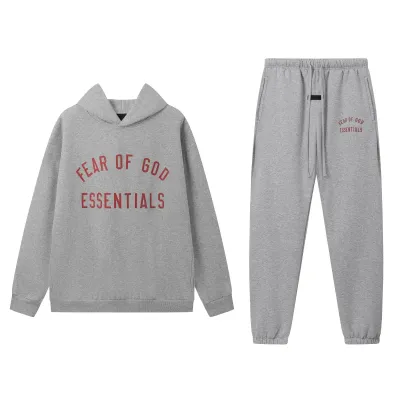  Fear of God Essentials Fleece II Hoodie & Sweatpant Set  Grey 01