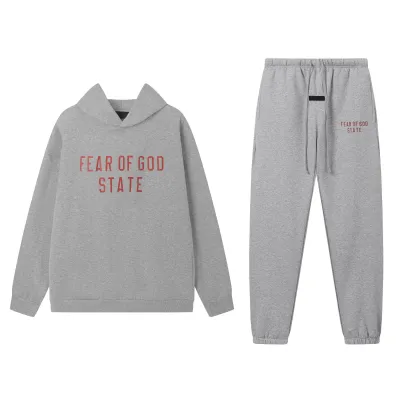 Fear of God Essentials Fleece Hoodie & Sweatpant Set  Grey 01