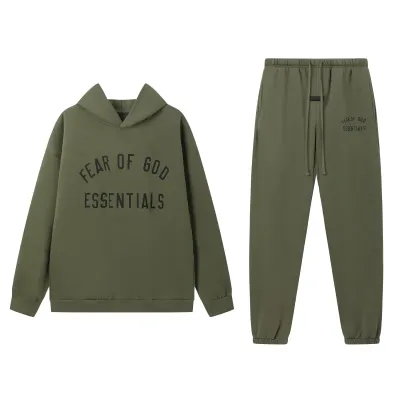 Fear of God Essentials Fleece II Hoodie & Sweatpant Set  Olive Green 01