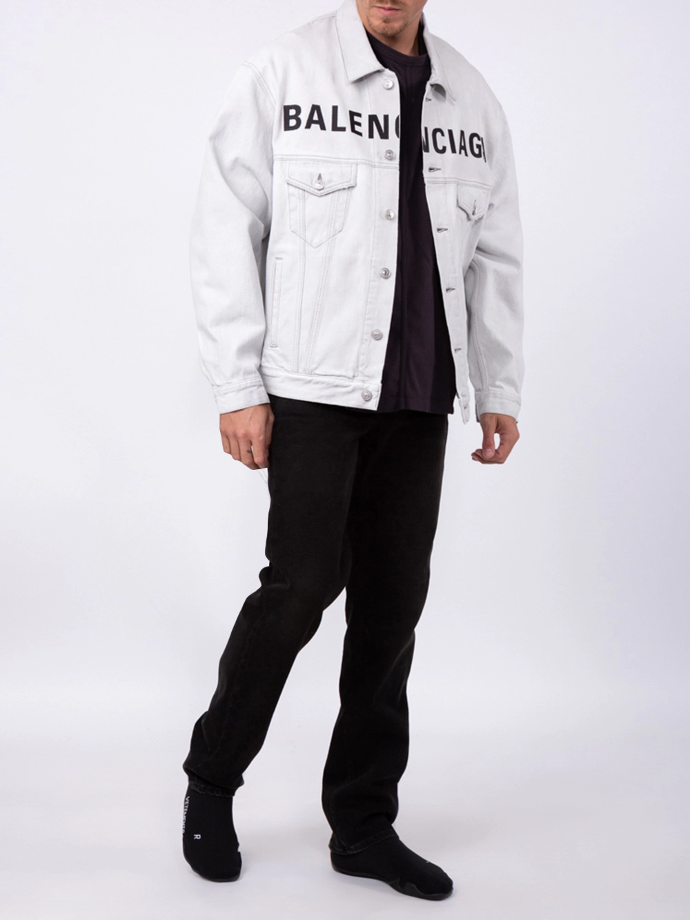 Balenciaga Front Logo Denim Jacket Cement