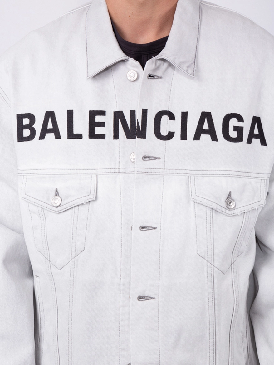 Balenciaga Front Logo Denim Jacket Cement