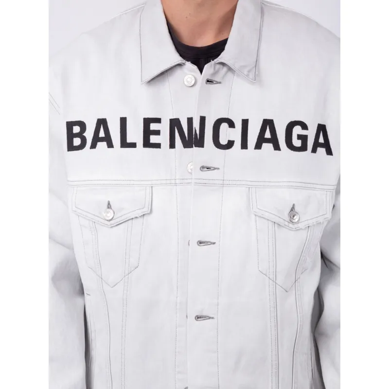 Balenciaga Front Logo Denim Jacket Cement