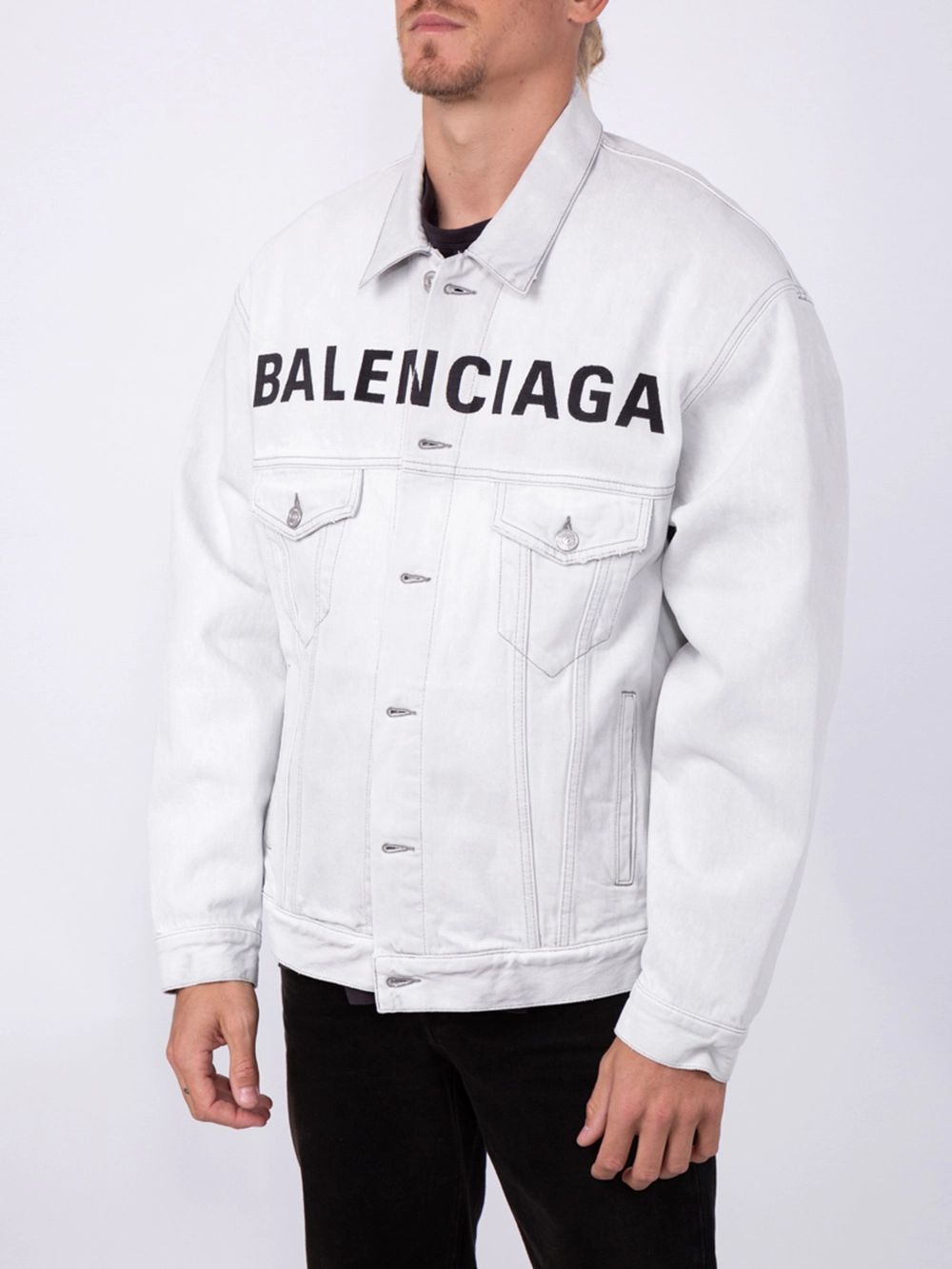 Balenciaga Front Logo Denim Jacket Cement